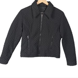 ,Vintage Old Navy Black Quilted Moto Jacket Casual Lightweight Size Medium